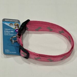 Vibrant Life Reflective Nylon Dog Collar Medium Pink Bone Beagle Poodle NWT